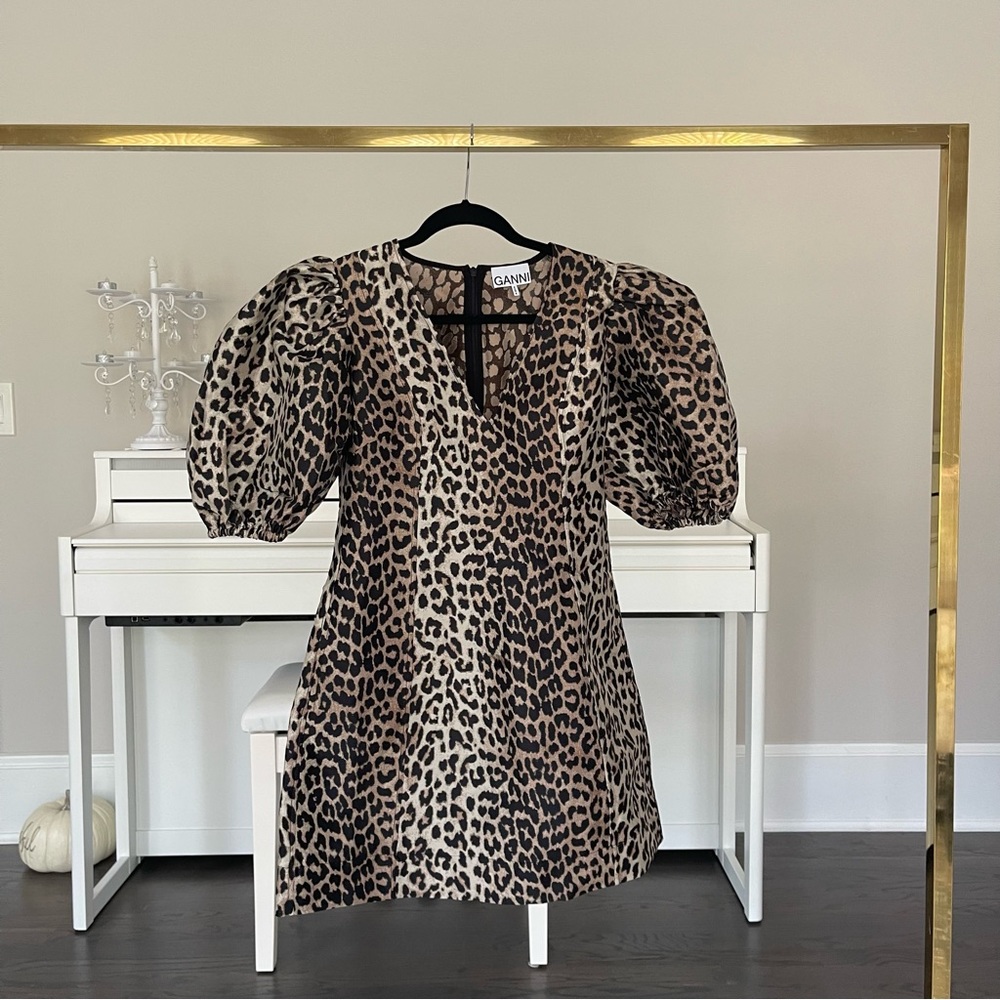 Ganni leopard print mini dress